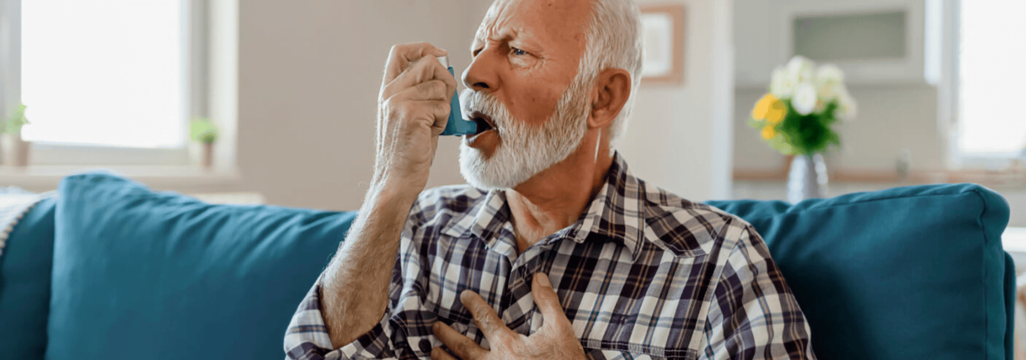 Child using an asthma inhaler to manage breathing difficulties